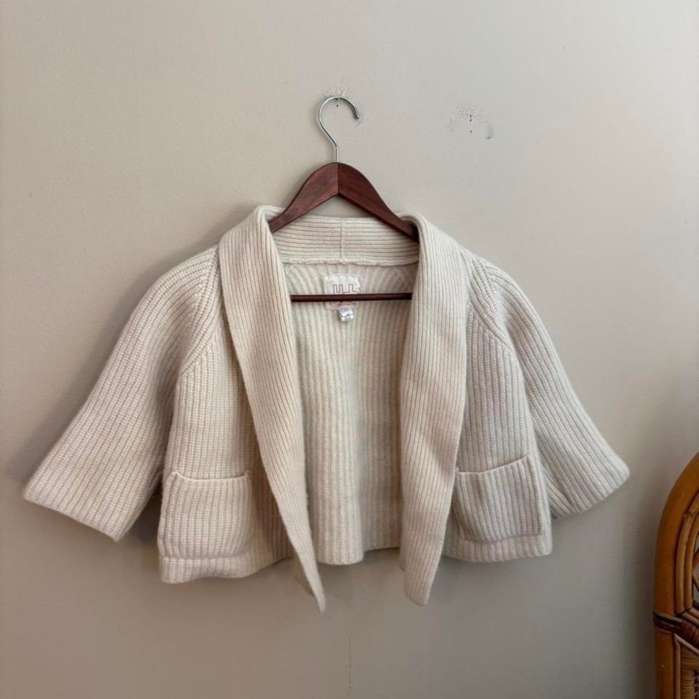 Authentic H+ Hannoh Wessel Women's Open Front Cropped Fit Cashmere Cardigan Med